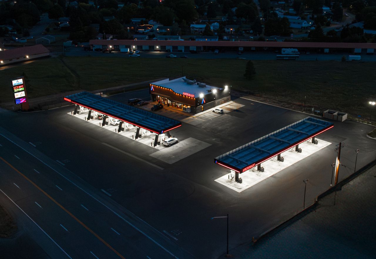 amerimart drone lit up corner shot
